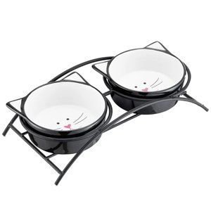 Cat Bowl with Stand Elevated Pet Feeder (Black/White)